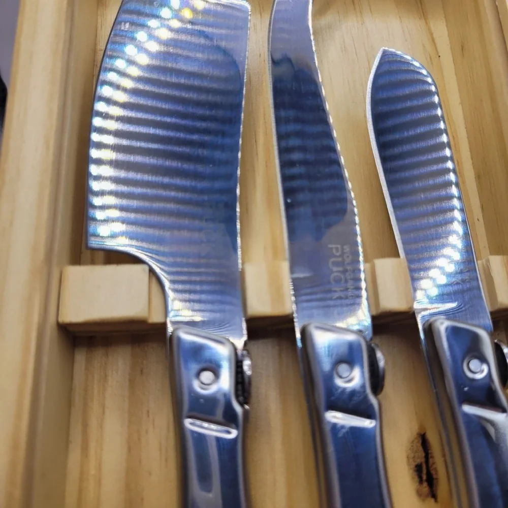Wolfgang Puck 3 Piece Stainless Steel Cheese Knife‎ Set with Wooden Storage Box